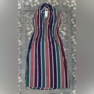 Seven Islands 1X NWT Halter Neck Maxi Dress Vibrant Multi Stripe Dot Print